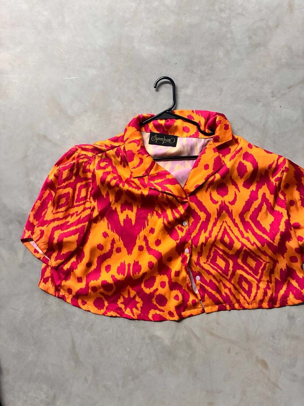 Spoon Jeans Pink and Orange Ikat Print Short Sleeve Button Up Shirt Size XL